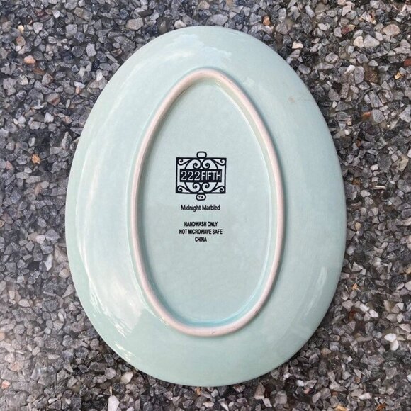 222 Fifth Midnight Marbled Pattern Oval Plates Set Of 4 Easter Egg Multicolor - Picture 4 of 4